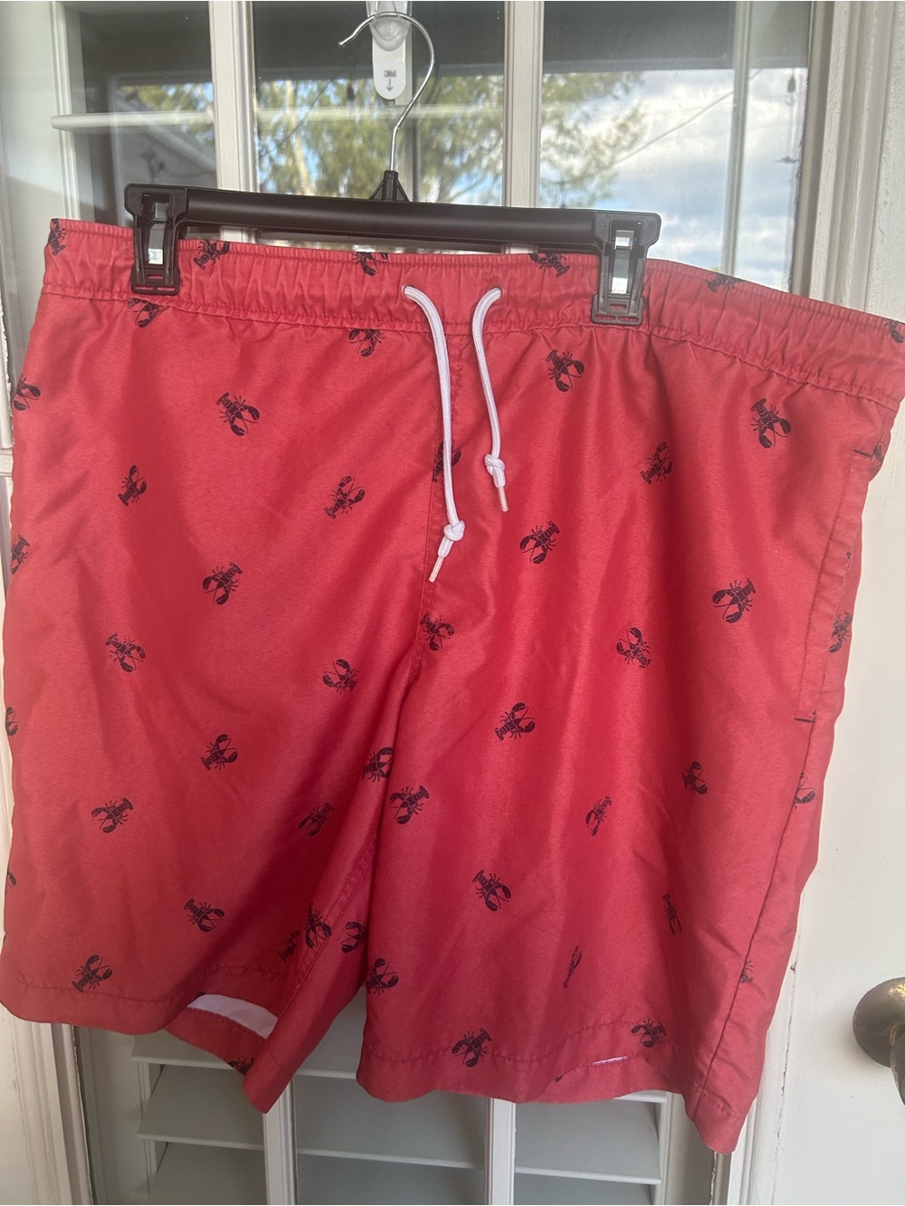 Izod Red Swim Trunks with Black Lobster Motif